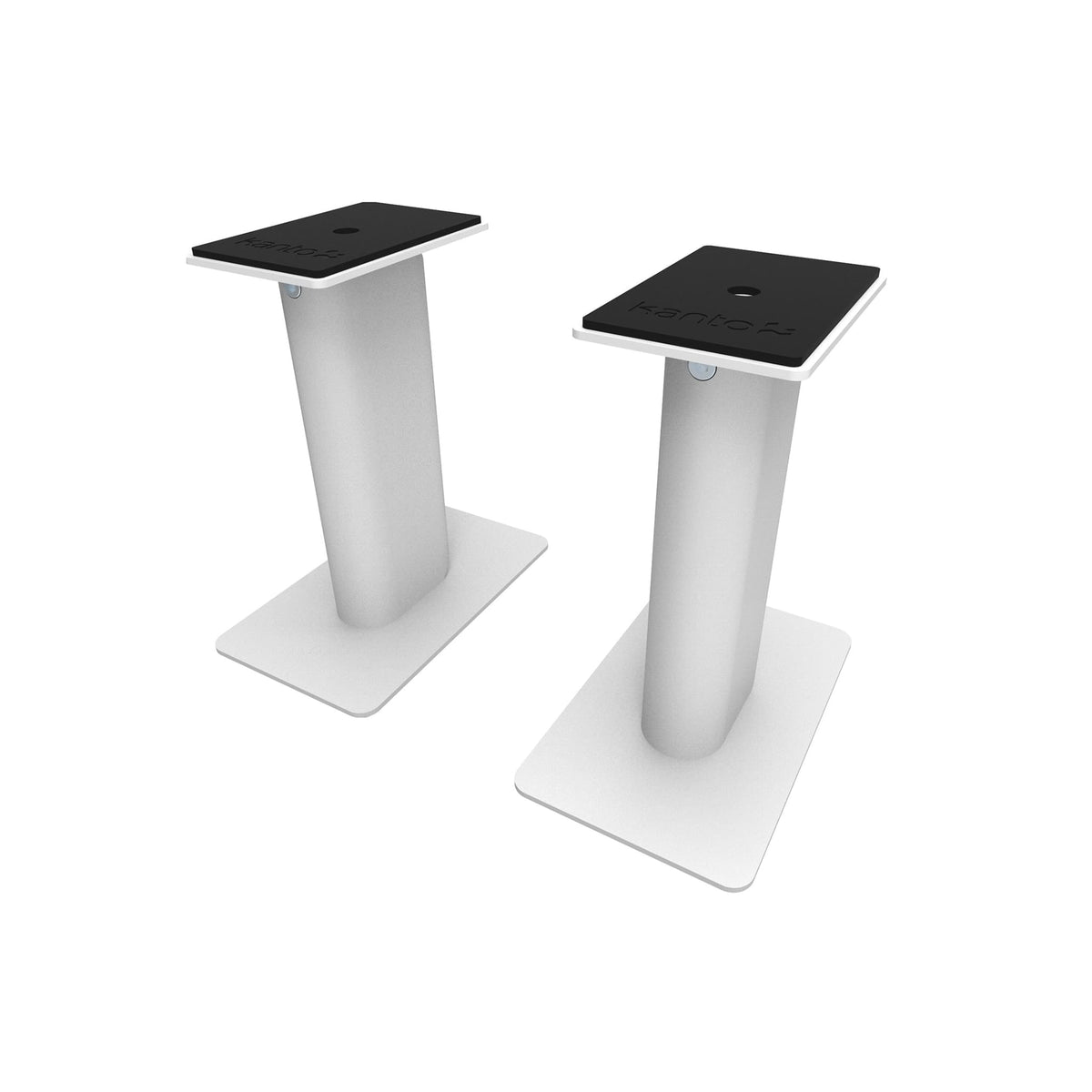 Two white SP9 speaker stands, shown on a clean white background.